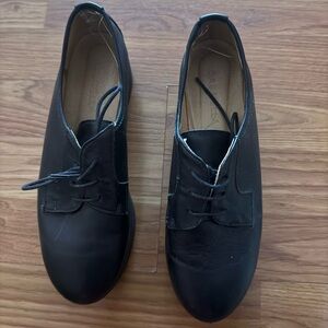 Black Leather Lace-Up Platform Oxford